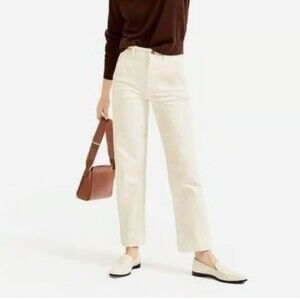 Everlane Cropped Straight Regular Sandstone Jeans Pants 2 Cotton Women's Cream